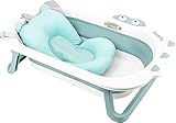 Babify Shower Bañera Plegable de Bebe con Cojin de Baño - Plegado ultra compacto - Antideslizante - Color Menta