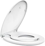 STOREMIC Tapa de inodoro con dispositivo automático de descenso automático, asiento de inodoro con cierre magnético para niños, función de liberación rápida, con bisagras ajustables, forma de O