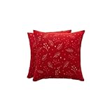 GAMUSI Juego 2 Funda Cojín Navidad 45x45 - Fundas cojín Decorativas sofá con Cremallera Jacquard Hilo Lurex Brillante Transpirable y Suave Berrie Rojo