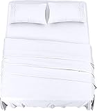 Utopia Bedding Juego de Sabanas 4 Piezas 150x200 - Poliéster Microfibra Cepillada - Sábana Bajera, Sábana Plana y 2 Fundas de Almohada 50x75 (Cama 150, Blanco)