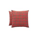 GAMUSI Juego 2 Funda Cojín Navidad 45x45 - Fundas cojín Decorativas sofá con Cremallera Jacquard Hilo Lurex Brillante Transpirable y Suave Check Rojo