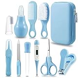 PandaEar Kit de Cuidado e Higiene para Bebés, Conjunto de Seguridad para Bebés, Peine, Cepillo, Cepillo de Dientes de Dedo, Cortaúñas, Tijeras, Aspirador Nasal (Azul)