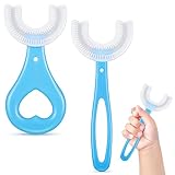 2 Cepillos de Dientes de Boca Entera para Niños Bebé Cepillo de Dientes en Forma de U Cepillos de Dientes Infantil de Silicona para Niños de 2 a 12 Años Oral Dental (Estilo Simple, Azul)