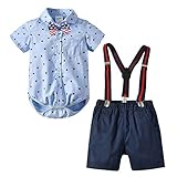 Happy Cherry - Traje Bebés Conjunto de Ceremonia Niños para Boda Fiesta Boda Bautizo Verano Ropa Formal Manga Corta para Infantiles de 12-18 Meses - Azul