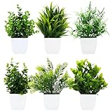 Royouzi 6 plantas artificiales, pequeñas plantas artificiales en maceta, plantas artificiales de plástico para dormitorio, baño, cocina, hogar, decoración interior con maceta, plantas falsas de