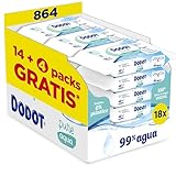 Dodot Toallitas Pure Aqua Para Bebé 18 Paquetes De 48 Unidades = 864 Toallitas, Ayuda A Restaurar El PH Natural De La Piel, 99% Agua