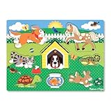 Melissa & Doug Puzzle de encaje de madera, Rompecabezas con 8 piezas para niños o niñas de 3 4 5 años, Animales de compañía mascotas perro gato caballo de madera, Juguetes de madera Montessori