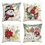 Fundas de Almohadas Navideñas,Juego de 4 Fundas de Cojines Decorativos,Navidad Fundas Cojines,Cojines Navidad,Cojin Decorativa Hogar Almohadas Fundas para Sala de Estar Sofá Cama Coche