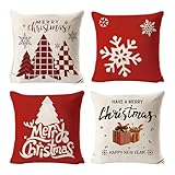 volumoon 4 Piezas Fundas de Almohadas Navideñas, Fundas de Cojines 45x45 Navidad, Fundas de Cojines Decorativos para Sofa, Navidad Decoración para Sofá, Fundas para Cojines de Sofa (45 x 45 cm)