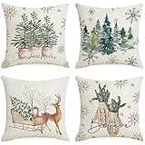 4 Piezas Cojines Navidad 45x45cm, Decoracion Navidad Hogar, Cojines de Navidad para Sofanavidad Decoración Casa Interior, Navidad Fundas de Cojín Algodón Lino Sofá Sala Cama Almohada Decoración (A)