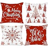Lanpn Juego de 4 Fundas Cojin Navidad 40x40 cm, Funda Cojines Decorativos Navideños de Copos de Nieve de Invierno Fundas de Almohada Xmas Decoración Hogar Navidena para Dormitorio Sofá Cama(Rojo)