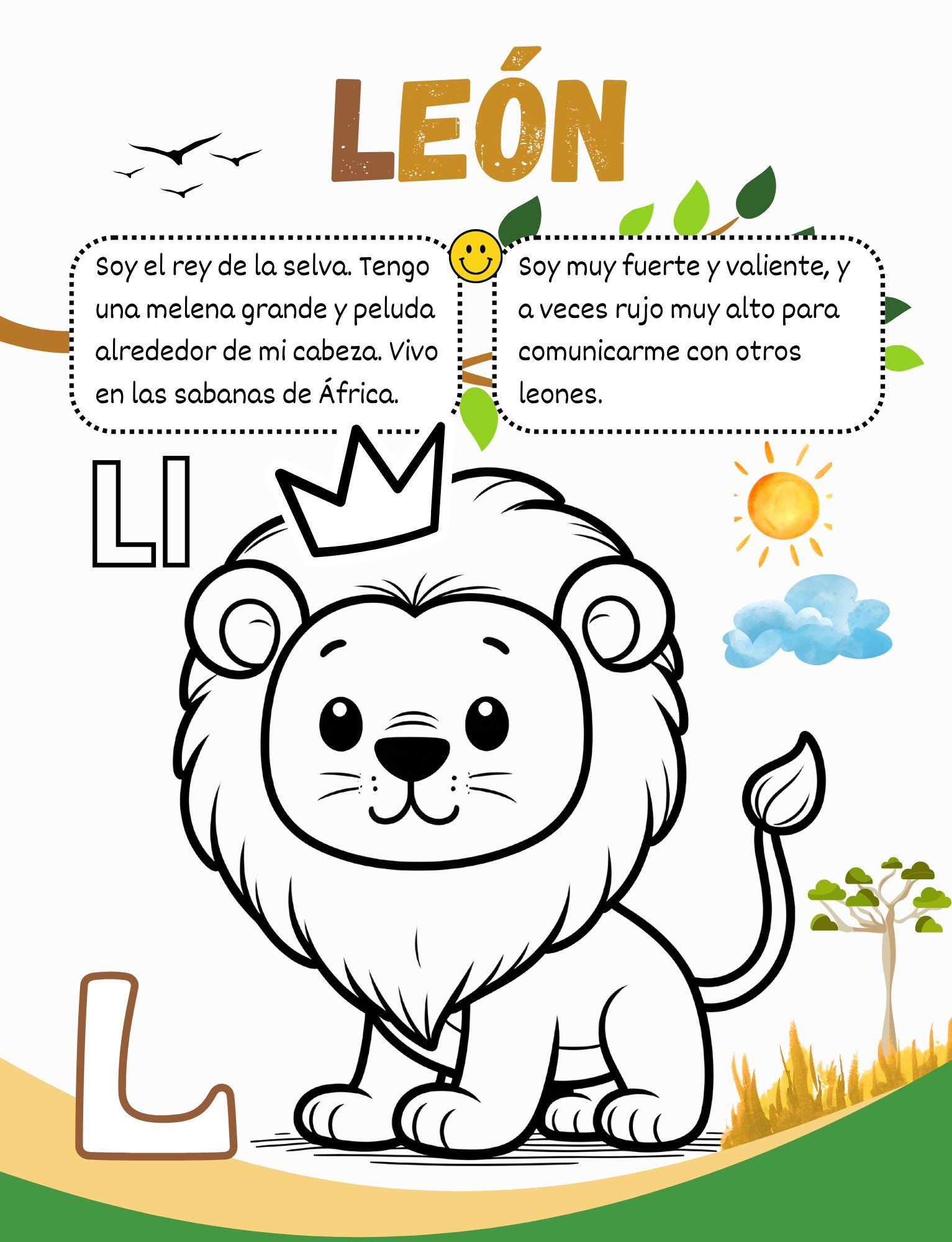 Página del libro - Un León para colorear en la selva